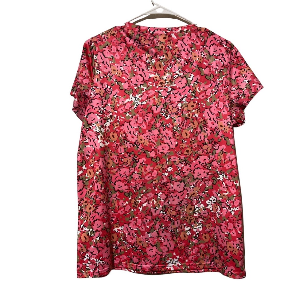 Noracora Womens Dressy Casual‎ Floral Blouse All Over Print Shirt S Pink White